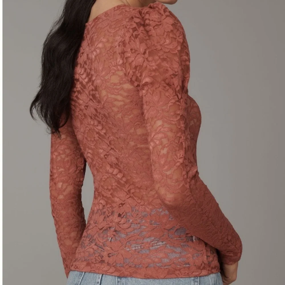 Anthropologie Effortless Regency Puff-Sleeve Sheer Long Sleeve Lace Top Size XS